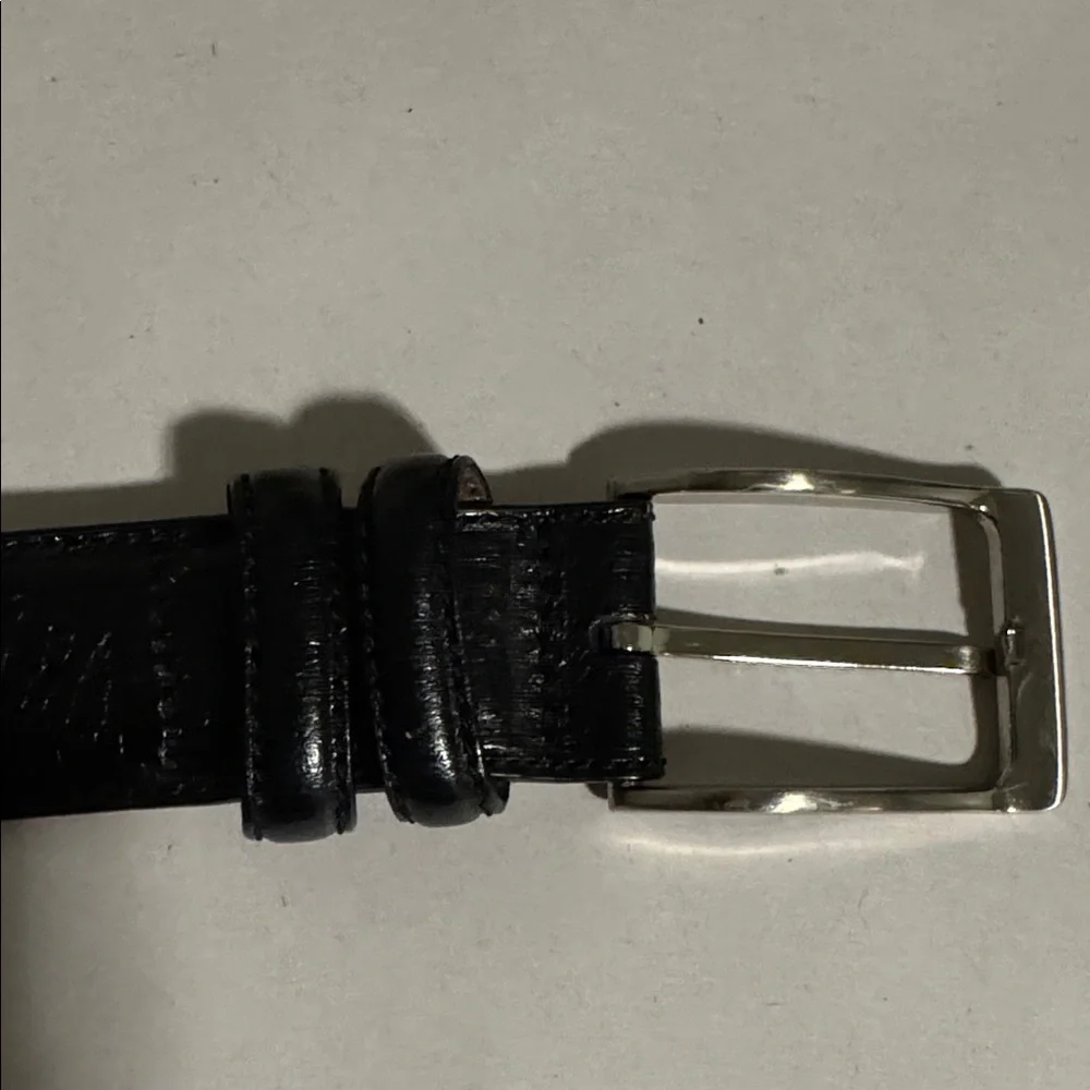Roundtree & Yorke Full Grain Cowhide Black Leather Belt Mens 38 silver buckle
